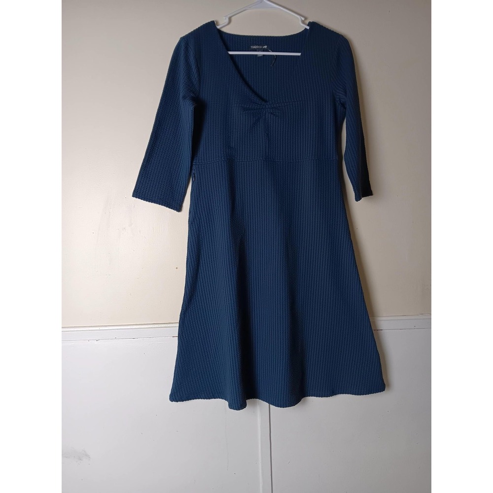 Toad&Co Dress Womens Small Blue Knit Fit & Flare 3/4 Sleeve Sweater Knee Length